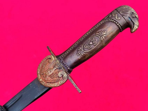 Military European Short Sword Dagger Ninja Tanto Knife Brass Handle Sheath Eagle - Picture 3 of 9