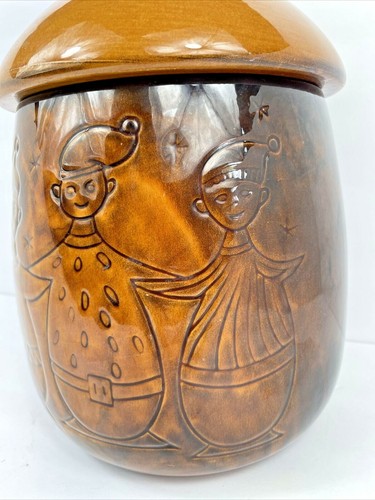 Vintage 1970s Large Brown Ceramic Christmas Cookie Jar Elves Carolers - Picture 3 of 8
