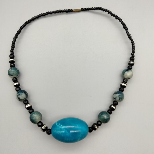 70's Mod Blue Acrylic Egg Statement Necklace Funky Chunky 20" Vintage 1970's - Bild 7 von 10