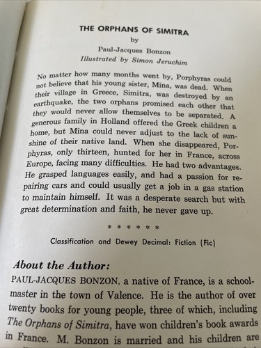 The Orphans Of Simitra(Greece) By Paul Jacques Bonzon 1967 Hardback - Picture 5 of 11