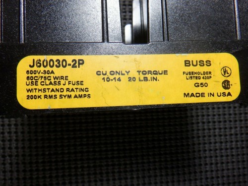 Bussmann J60030-2P Class J Fuse Holder 30A 600V 200K RMS - Picture 1 of 5