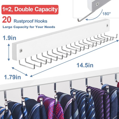 Wall Mounted Tie Rack Hanger Belt Organizer with 20 Hooks for Closet Storage - Picture 7 of 9