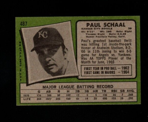 1971 Topps # 487 Paul Schaal NM-MT - Picture 2 of 2