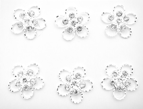 Sparkling Halo Crystal Flower Buttons,Silver Metal, Halo Petals ( 1"d ) 6x - Picture 2 of 5
