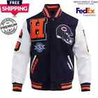 Nfl Chicago Bears Wool Leather Navy Blue Varsity Letterman Football Men's Jacket