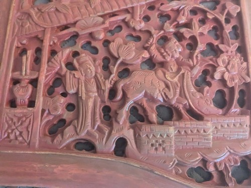 Vintage antike chinesische handgeschnitzte Holzplatten 2er Set 10,75" x 12,5" - Bild 11 von 16