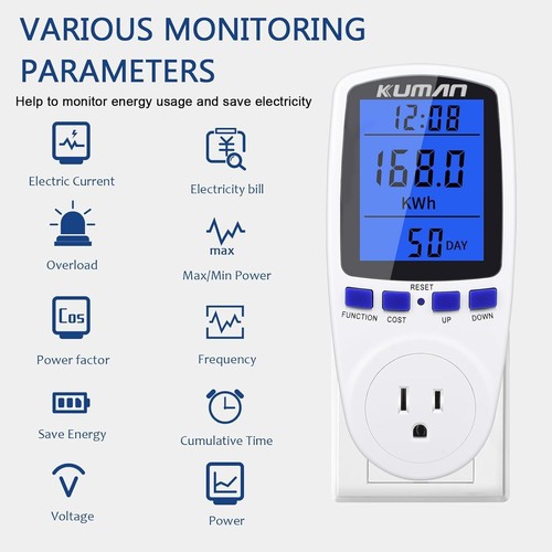 Digital Plug-in Power Meter with LCD - Optimizes Energy Use & Prevents Overload - Picture 7 of 11