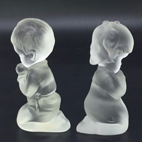 Fenton Art Glass Clear Little Boy & Girl Kneeling in Prayer 4” - Picture 3 of 11