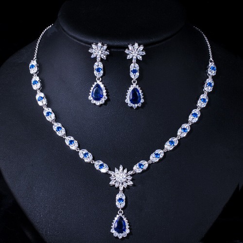2pcs Crystal Zircon Wedding Party Necklace Earrings for Women Bridal Jewelry Set - Picture 412 of 476