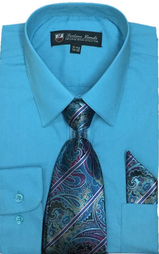 Herren Kleid Shirt mit Krawatte + Taschentuch, kommen in 22 Farben Fortino Landi #21B - Bild 32 von 33