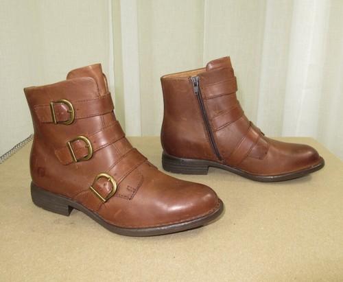 NEW BORN Womens Nivine Leather Buckles Ankle Boot/Side Zip Size US 6.5 M Brown - Foto 4 di 12
