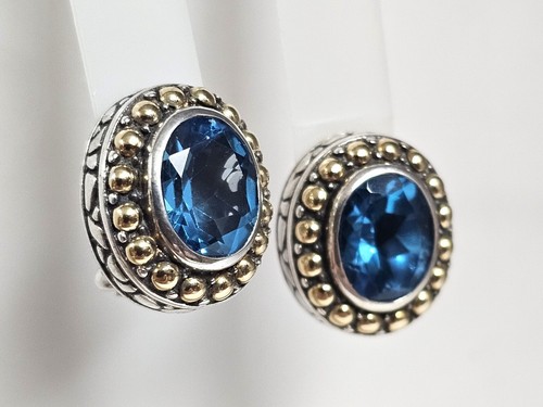 Samuel B Behnam BJC Sterling and 18K Blue Topaz Huggie Earrings - Picture 2 of 7