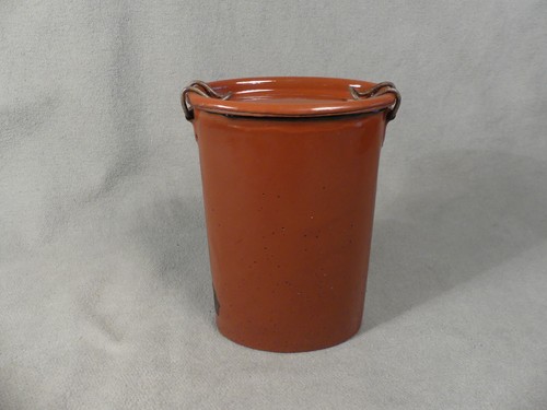 Antiguo esmalte ovalado alrededor de 1920 con tapa, marrón, 17,5 cm antiguo vintage