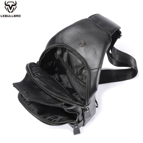 LEBULLBRO 100 % Echtleder Schlinge Rucksack Herren Schultertasche Brusttasche Neu - Bild 7 von 17