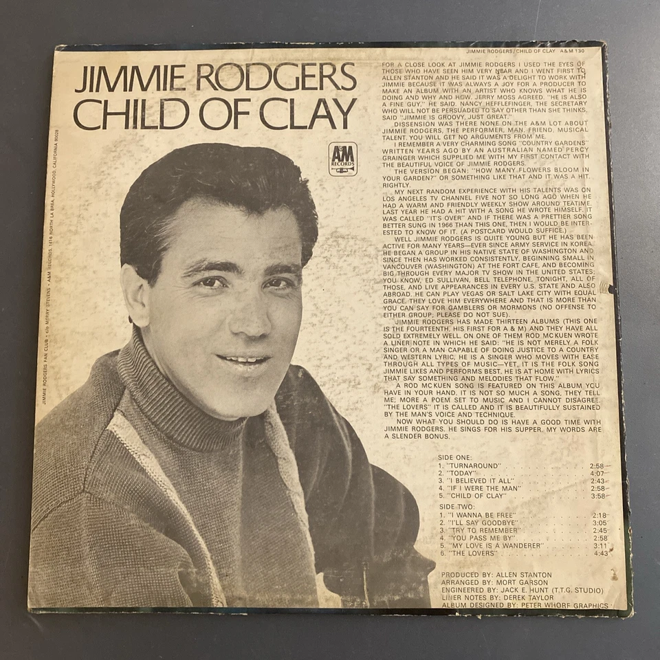 Jimmie Rodgers: Child Of Clay - 1967 A&M Records SP-4130 -Folk Rock Vinyl LP - Imagem 2 de 4