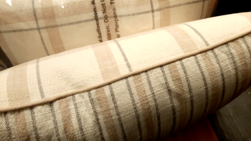 Pair THRESHOLD PLAID STRIPE Reversible THROW PILLOWS Farmhouse Beige Gray - Picture 5 of 15