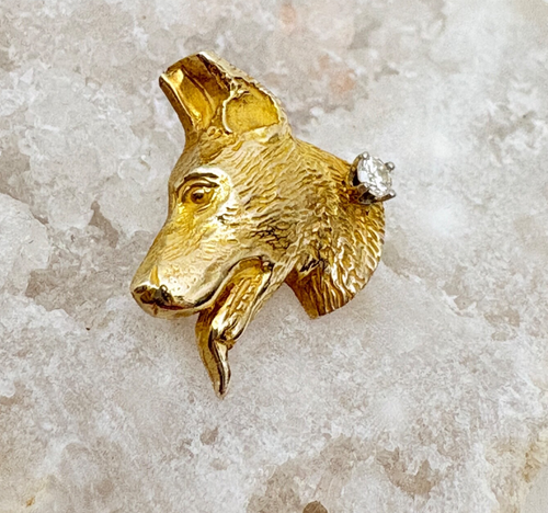 14K German Shepherd Lapel Pin Tie-Tac CZ Stone Unisex Mens Dog Jewelry 3.2g YG - Picture 4 of 10