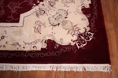 Dark Maroon Aubusson Design Floral 10x13 ft. Turkish Living Room Large Rug - Picture 5 of 18