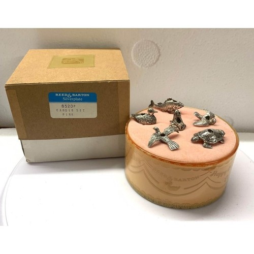 6 Reed Barton Versilbert GEBURTSTAG KERZENHALTER SET Figur Tiere Tortenaufleger - Bild 1 von 8