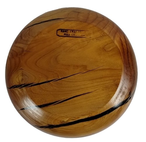 Vintage Carved Two-Tone Wood Art Serving Bowl, 9" Stamped Glossy Usable Art - Picture 2 of 6