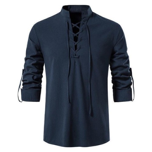 Renaissance Men Lace-Up Knight Tops Shirt Medieval Viking Pirate Cosplay Clothes - Picture 11 of 15