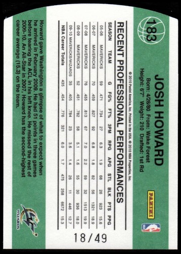 2010-11 troquelado zafiro Donruss #183 Josh Howard 18/49 - casi nuevo - nuevo nuevo nuevo como nuevo - Imagen 2 de 2