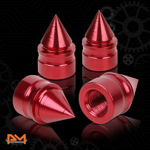 4 Pcs Red Aluminum Tires Stem Caps Spiked Style Wheel Air Valve Dust