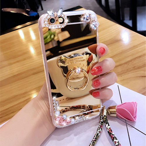 For iPhone 13 Pro Max 12 11 XS XR 8 7 Luxury Diamond Mirror Case With 360 Ring - Photo 7 sur 8
