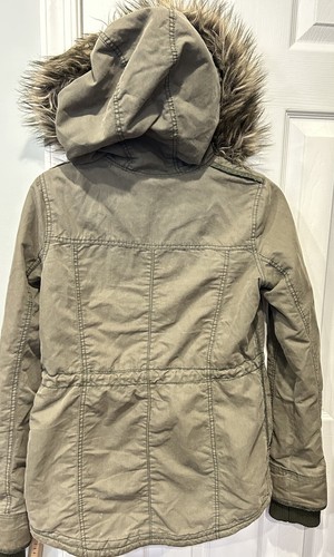 ABERCROMBIE & FITCH Military Jacket Small Green Detachable Faux Fur Trim Hood - Picture 2 of 19