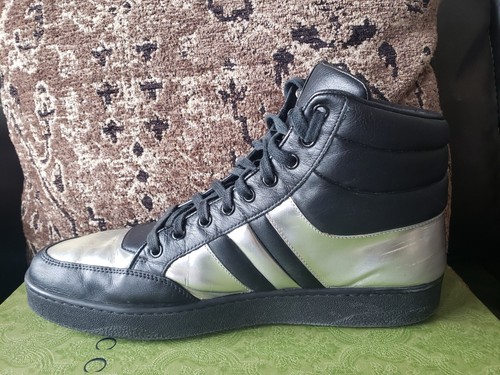GUCCI High Top Fashion Sneaker Black & Silver Leather 10-G/11 US $1,200 - Picture 6 of 18