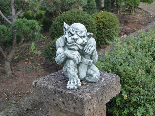 Gargoyle mit Schwert Wächter Steinfigur 31 cm 15 kg Grau Beton frostsicher - Bild 5 von 11
