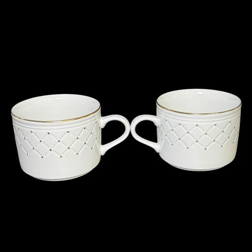 Gibson Golden Basket Flat Coffee Cup White and Gold Set of 4 - Picture 9 of 24