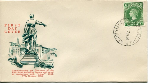 1955 Centenary of the First South Australian Stamps - WCS FDC Green