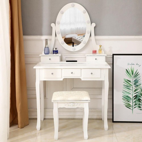 Vanity Table 10 LED Lights Makeup Dressing Desk Set 5 Drawers Bedroom Vanities - Picture 8 of 10