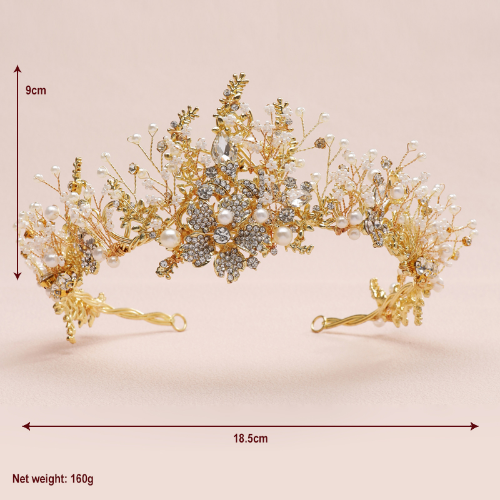 Braut Kopfbedeckung Goldene Hochzeit Prinzessin Perlenimitat Diadem Luxuriöse Krone - Bild 16 von 49