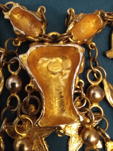 OOAK Signed JULES VAN ROUGE Goldtoned Artisan Necklace VOGUE 1960s-70s Runway - Picture 8 of 12