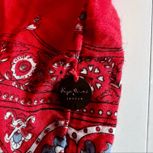 Pepe Jeans red boho long sleeve fringe and embroidered blouse size X-Large - Picture 7 of 15