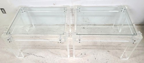 Oversized 1970s Vintage MCM Lucite Glass Side End Tables - Picture 2 of 11