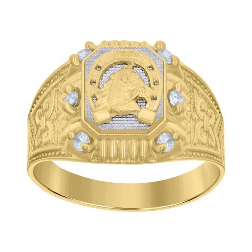 10K White Or Yellow Gold Mens CZ Horseshoe Good Luck Fashion Jewelry Ring - Picture 1 of 1
