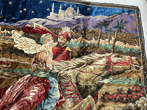Vintage Wall Tapestry Rug Arabian Horse Chase Multicolor 65" x 46" - Picture 4 of 19