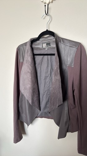 Kut From The Kloth Faux Leather Open Jacket Blazer Brown Grey Womens Lg Work - Picture 6 of 12