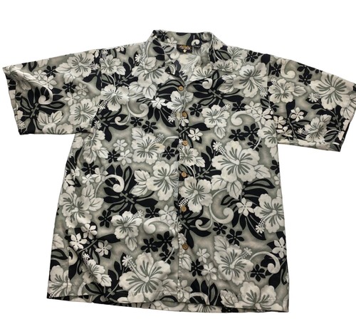 ODO Hawaiian Aloha Shirt Vintage Mens Large Casual Button Up Floral Short Sleeve