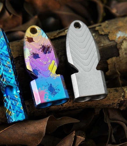 EDC Titanium Keychain Treble Whistle Pendant Pocket Outdoor Hiking Survival Tool - Picture 1 of 12