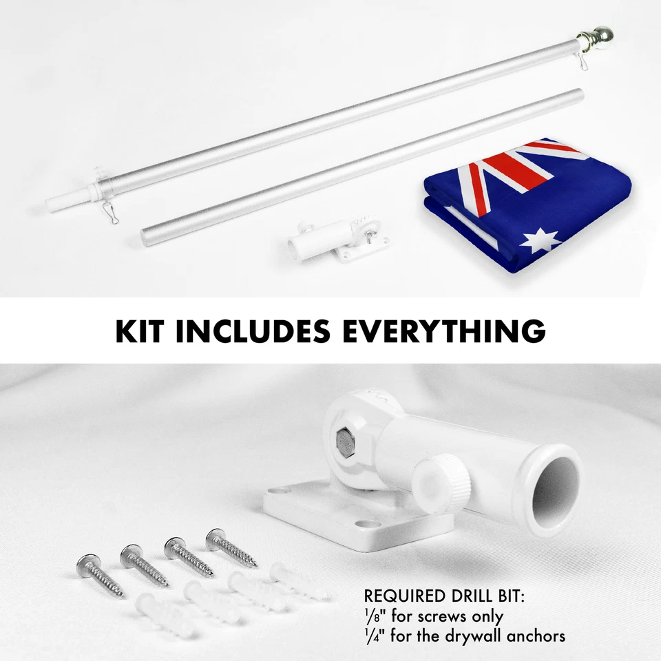 NUEVO G128 Juego de Bandera y Asta de Bandera de Australia, 6FT Poste de Plata y 3x5FT 150D Bandera Foto 2 de 4