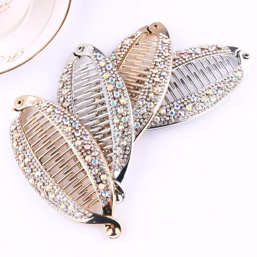 4Pcs Elegant Shining Rhinestone Crystal Banana Clip Hair Comb Headwear for Women - Picture 2 of 6
