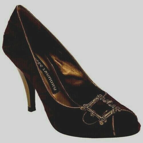 49 $ Chinese Laundry 7,0 m schwarzer Peeptoe-Pump Samt Schnalle 4 Zoll goldener Absatz neuer Karton - Bild 2 von 8