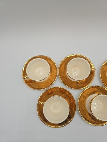 TAZAS DE TÉ/PLATILLOS ORO 22KT LLANTAS EN RELIEVE, CHINA FINA CALIDAD KING, Juego de 10 piezas - Imagen 6 de 10