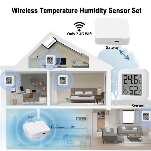Smart WiFi Thermometer Hygrometer Sensor 4 Pack with WiFi Gateway, Indoor Wir... - Picture 2 of 7