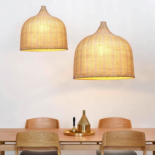 Rattan Wicker Pendant Light Bamboo Lampshade for Dining Living Room Kitchen - Picture 3 of 14