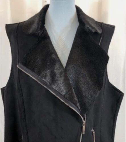 Michael Kors Women’s Zipper Faux Seal Fur Suede Black Vest Plus Size 20W - Picture 2 of 7